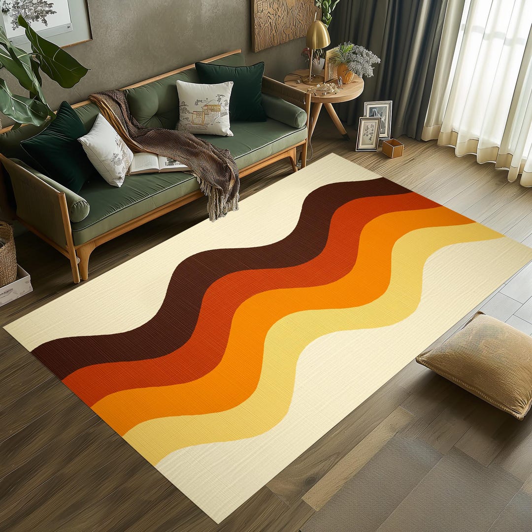 Retro 70s Wave Rug: Mid Century Modern Geometric Decor - Etsy UK