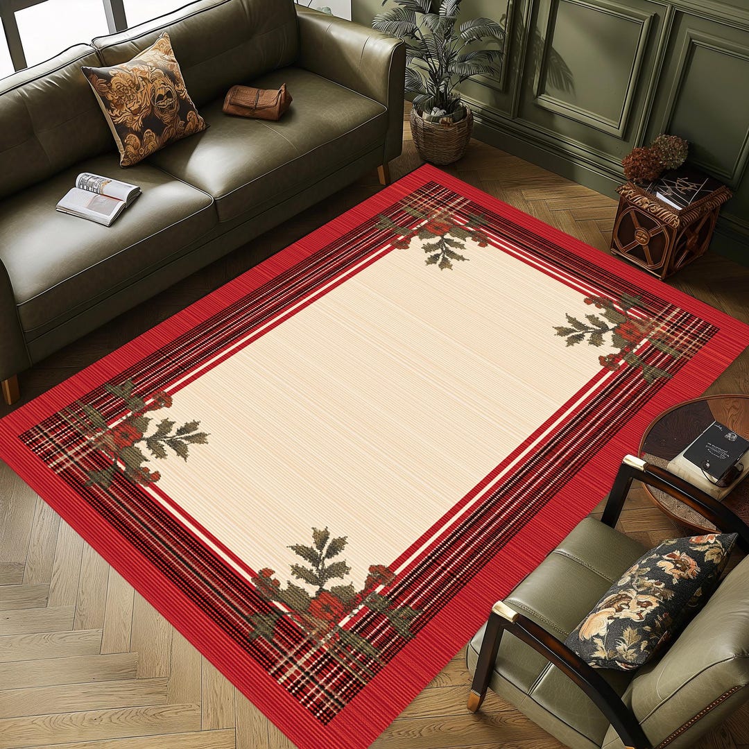 Holly Berries Christmas Rustic Rug: Holiday Decor - Etsy