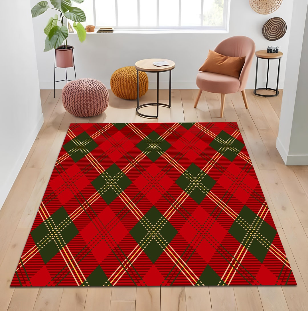 Plaid Christmas Rug Christmas Decoration Rug Plaid Area Rug Etsy