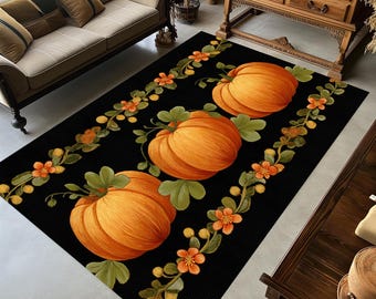 Rustic Pumpkin Area Rug: Halloween Kitchen & Living Room Decor