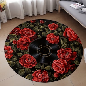 Runder Teppich Rot Rose: Floraler Samtteppich