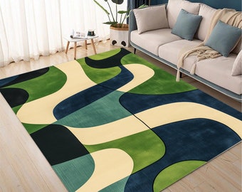 Geometric Mid-Century Modern Rug: Washable Retro Area Rug