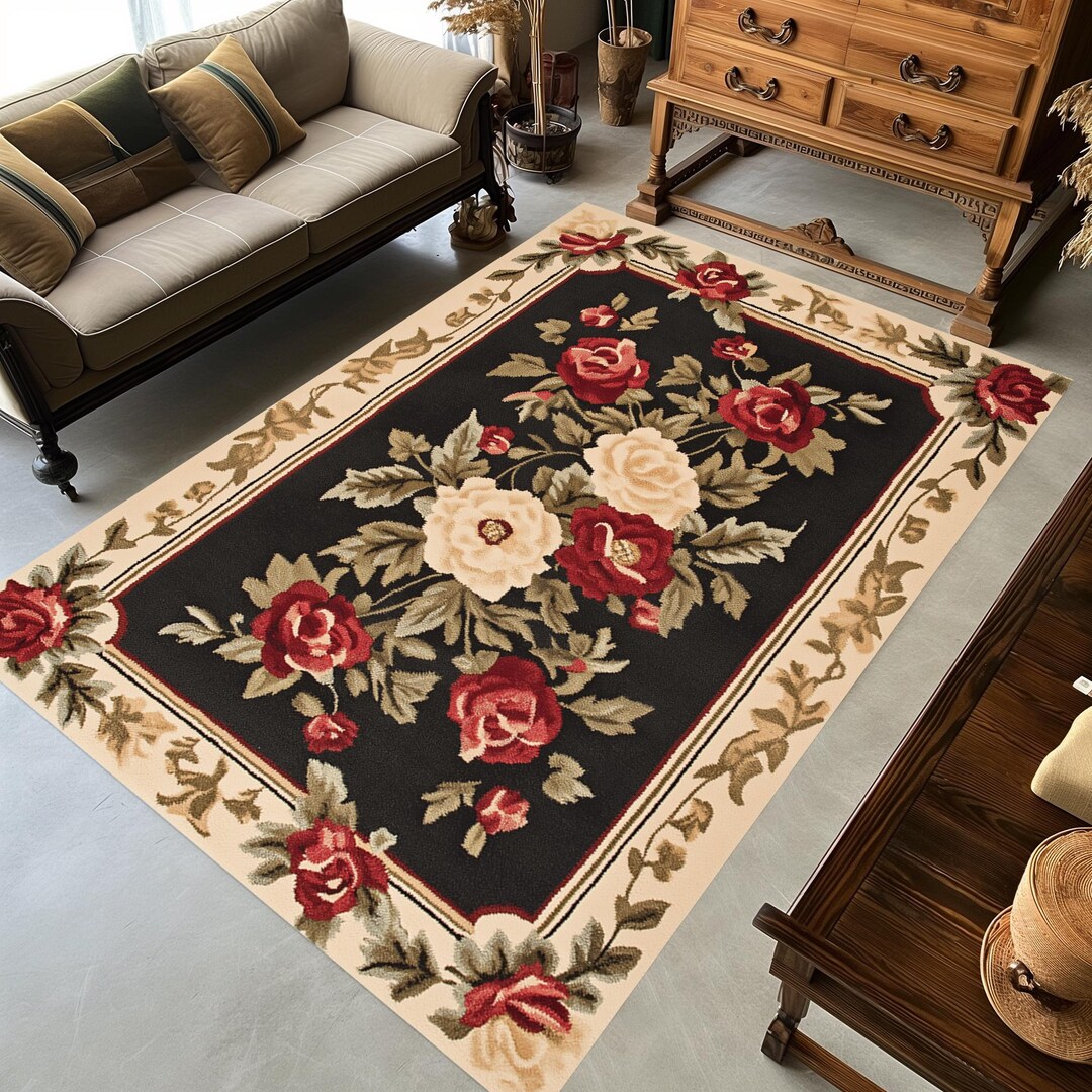 Rose Rug, Red Rose Rug, Flower Rug, Floral Rug, Rustic Rose Rug, Rose ...