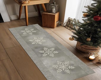 Christmas Snowflakes Rustic Runner Rug: Winter Holiday Hallway Decor