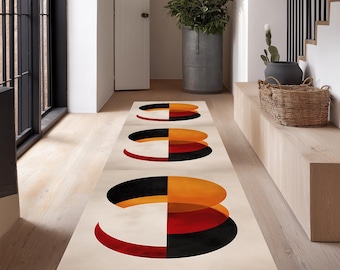 Mid Century Modern Runner Rug: Abstract Geometric Hallway Decor
