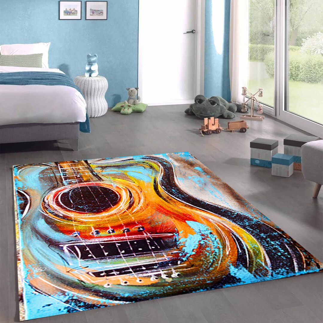 Guitar, Guitar Rug, Colorful Guitar Rug, Music Rug, Kids Room Decor ...