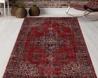 Alfombra roja, Alfombra roja turca, Kilim rojo, Alfombra angustiada, Alfombra tradicional, Alfombra de sala de estar, Alfombra de área, Alfombra decorativa, Regalo de bienvenida