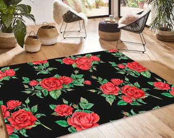 Red Rose Floral Area Rug: Flowers Home Decor