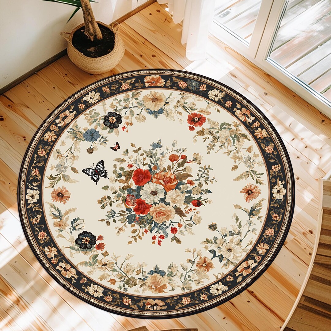 Butterfly Rug, Round Butterfly Rug, Animal Rug, Flower Rug, Floral Rug ...