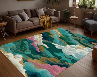 Abstract Cloud Pattern Rug: Modern Colorful Home Decor