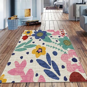 Colorful Flowers Rug, Multicolor Floral Rug, Flower Rug, Living Room Rug, Flower Area Rug, Non-slip Rug, Home Decor Rug, New Home Gift