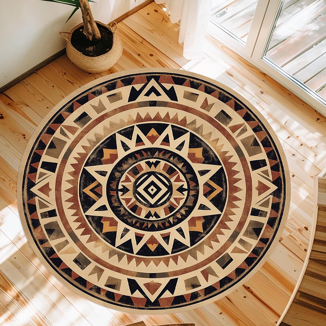 Faded Aztec Round Rug: Traditional Patterned Area Rug - Etsy