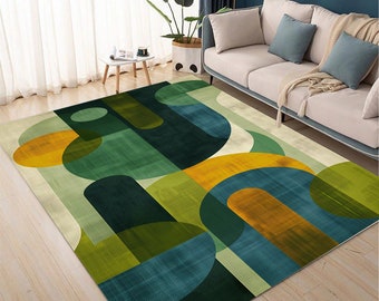 Mid Century Modern Geometric Rug: Retro Room Decor