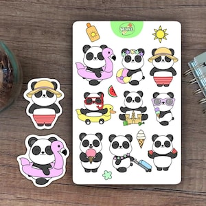cute panda sticker sheet summer pool party bullet yournal sticker for planner animal kawaii panda beach day scrapbook stickersheet