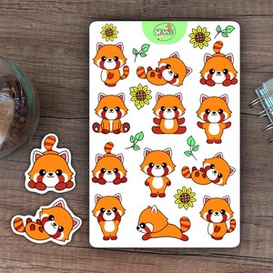 feuille d’autocollants mignon panda rouge pour planificateur ou bullet journal design feuille d’autocollants kawaii autocollants panda rouge animal feuille d’autocollants tournesol
