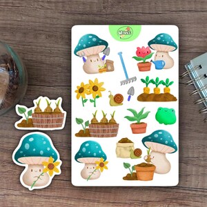 süßer Gartenaufkleberbogen Frühlingsaufkleber Pilz Bullet Journal Aufkleberbogen Vinyl Kawaii Pilz Gartenblumenplaneraufkleber
