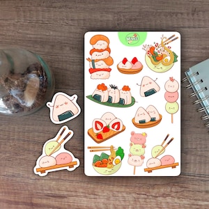 carino foglio di adesivi di cibo asiatico adesivo di diario proiettile di dessert giapponese per planner adesivi in vinile cibo adesivo di diario giapponese