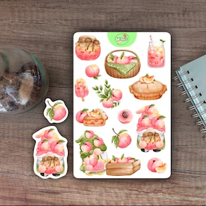 cute peaches sticker sheet bullet journal stickers for planner peach fruit gnome summer theme sticker sheet journaling food stickers