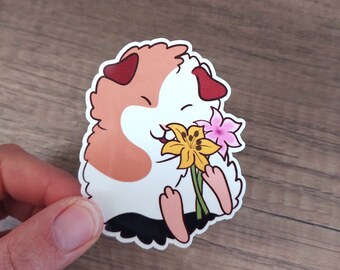 Meerschweinchen-Aufkleber, süßer Vinyl-Aufkleber, Laptop-Wasserflaschen-Aufkleber, Kawaii-Meerschweinchen mit Blumen, einteiliger Aufkleber, Kofferaufkleber, Tier