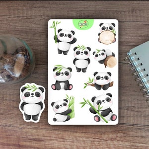 Adesivo de folha de panda fofo, adesivo para planejador animal kawaii panda urso scrapbook adesivo folha de panda comendo bambu