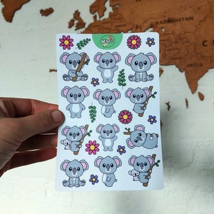 uroczy arkusz naklejek koala dla planisty lub arkusz naklejek bullet journal kawaii baby koala kwiatowy wzór naklejka z misiem koala