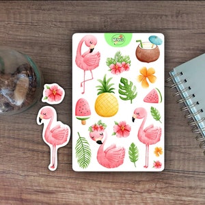 cute flamingo sticker sheet tropical beach summer bullet journal stickers for planner tropical flower flamingo cocktail vinyl stickers