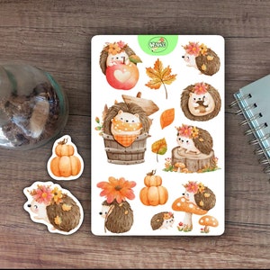 hedgehog sticker sheet cute fall hedgehog mushroom bullet journal stickers for planner vinyl stickers cute hedgehog fall theme