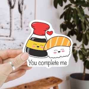 cute sushi sticker vinyl laptop sticker kawaii sushi you complete me waterproof sticker for bottle cricut sticker glossy vinyl sticker sushi