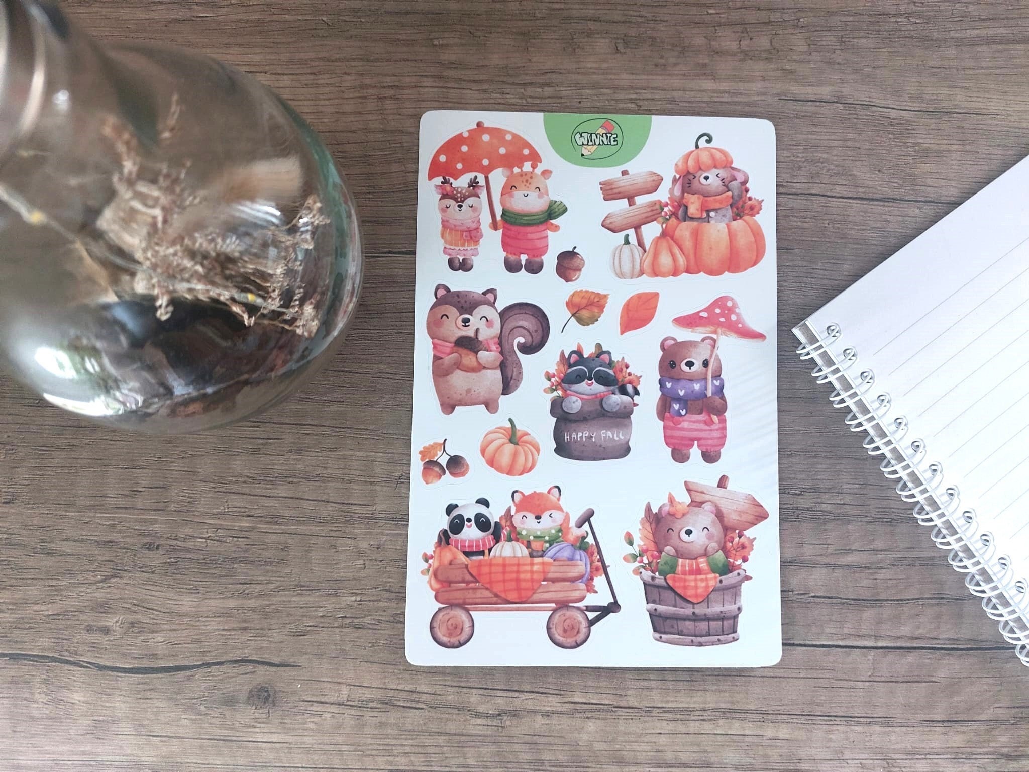 Fall Animals Sticker Sheet Cute Forest Animal Rainy Day Autumn Bullet ...