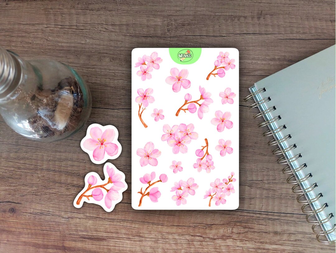 Cute Flower Sticker Sheet Cherry Blossom Pink Flower Japanese Asia ...
