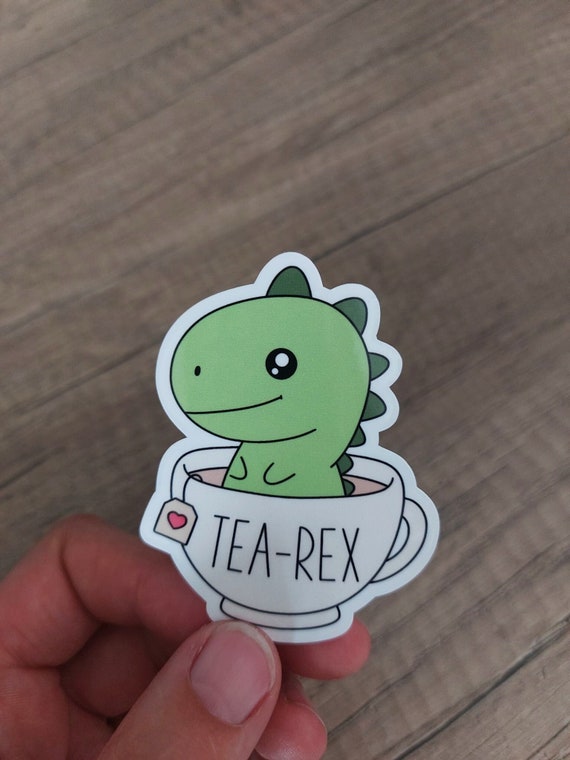 funny laptop sticker tea rex vinyl sticker water bottle funny sticker sarcastic dino in tea cup cute stickers tea