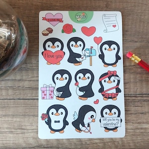 penguin sticker bullet journal valentine penguin sticker sheet for planner kawaii sticker cute penguin sticker decoration for bujo