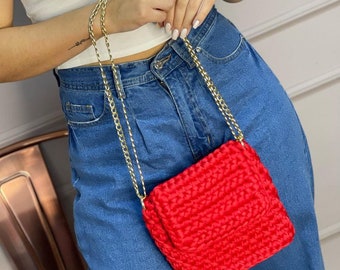 Red Trapillo purse *Crossbody  clutch  handmade bag*