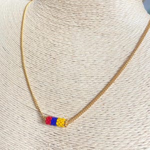 Colombian / Venezuelan Flag Necklace - Handmade Miyuki pendant - Beaded Friendship necklace - Adjustable & Unisex
