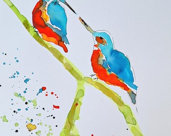 Handmade magical kingfisher painting on cotton paper Size 9.8/13.8, single source seller