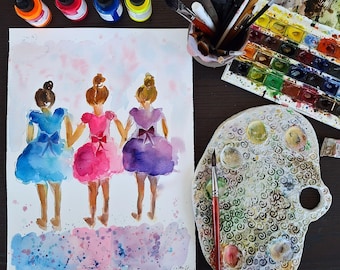 Watercolor Ballerina Cute BallerinasOriginal painting of four colored ballerinas size 11/15 inches I painted on fine cotton paper