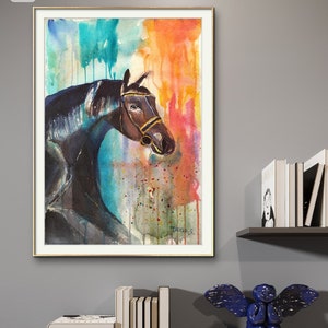 Horse watercolor Paintings animal art-Horse portrait Painting Home decor-Gift for Horse Lover Handmade original painting Unique Wall Art