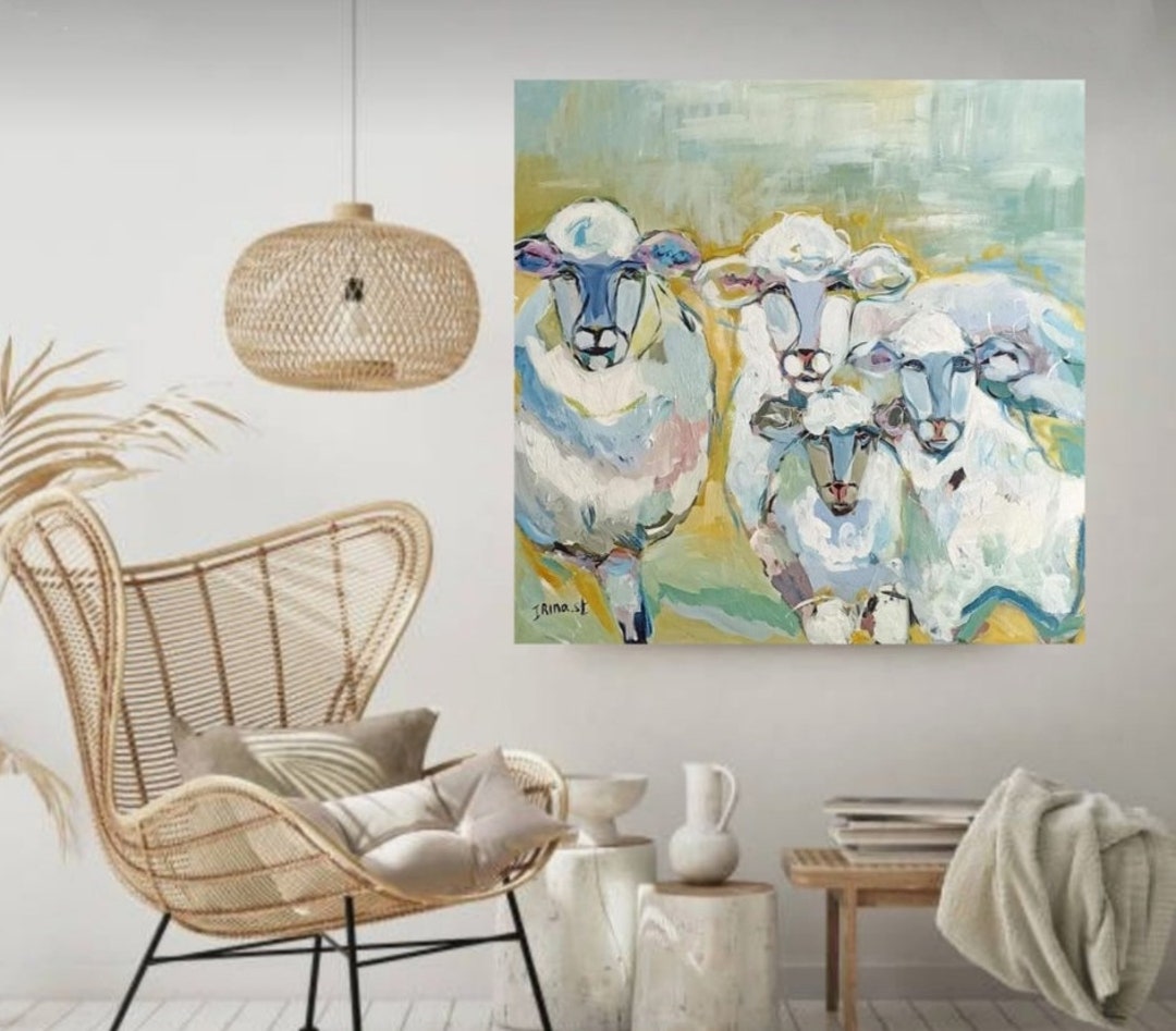 Large Sheep Painting on Canvas: Modern Farmhouse Wall Art - Etsy