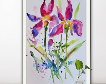 Abstract Iris Watercolor Painting: Floral Wall Art (9x12 inches)