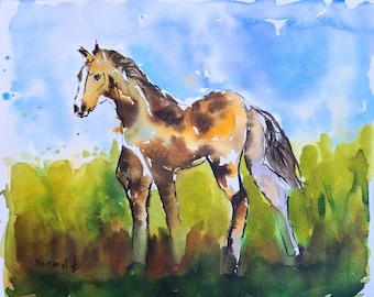 horse wall art  watercolor painting single source painting size 6.9×8.3 inches