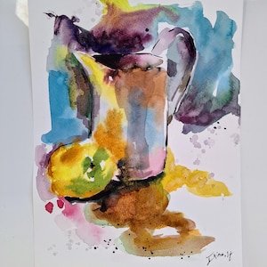 A still life painting in an expressive watercolor style original painting