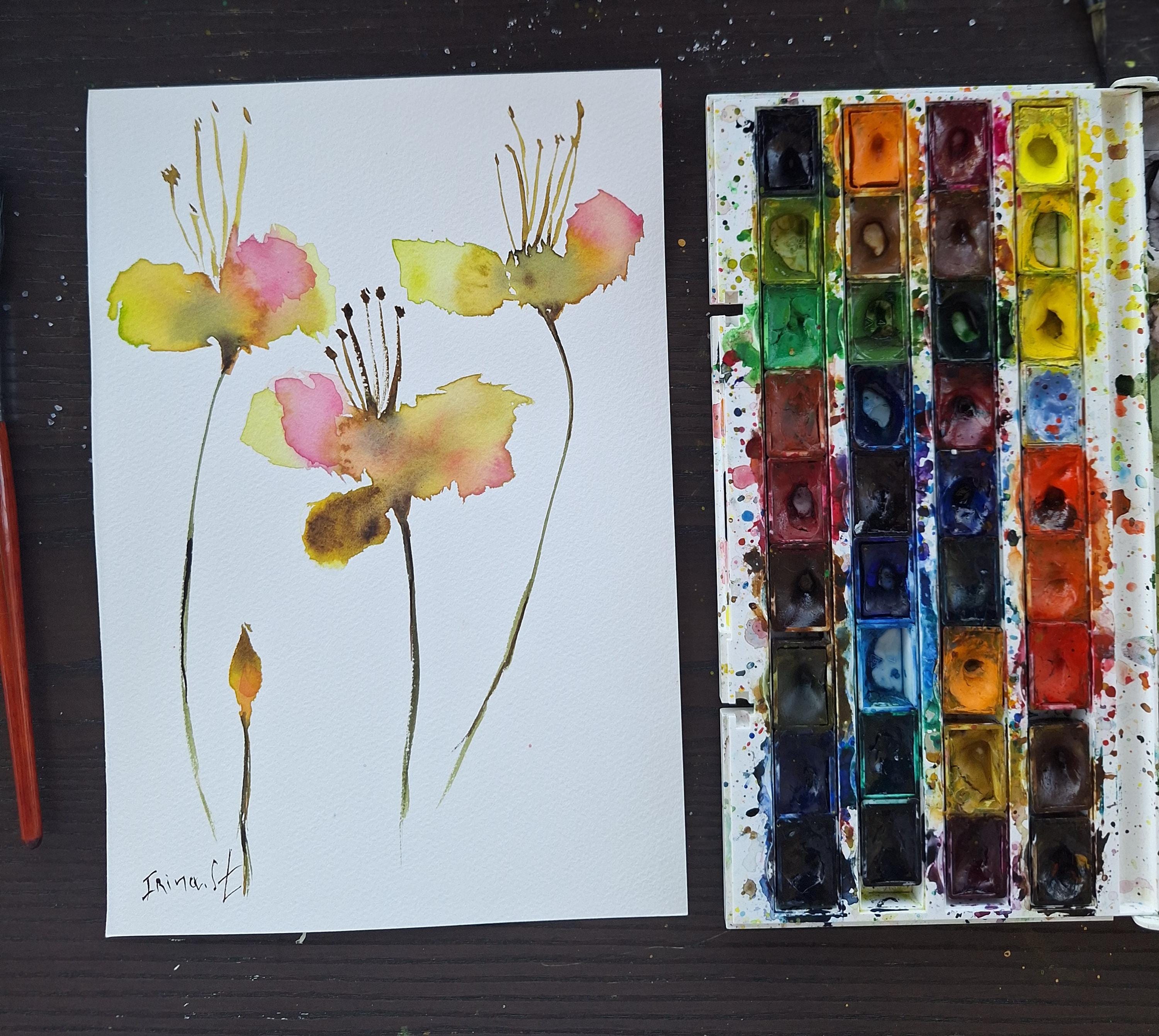 Colorful flowers Watercolor Painting on Cotton Paper size 7.8/11.8 - Single Painting