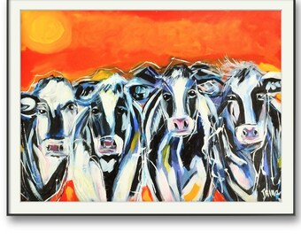 four cows Original handmade drawing Single painting Modern style painting