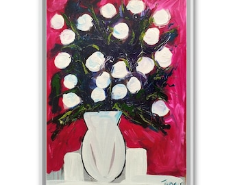Modern Flower Painting, Colorful Layers, Original Artwork (13.8/19.7 inches)