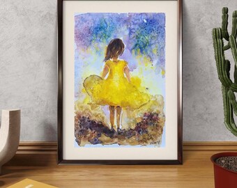 Yellow dress  7.8/11.8 inches Original Watercolor Painting on Fine Cotton Paper