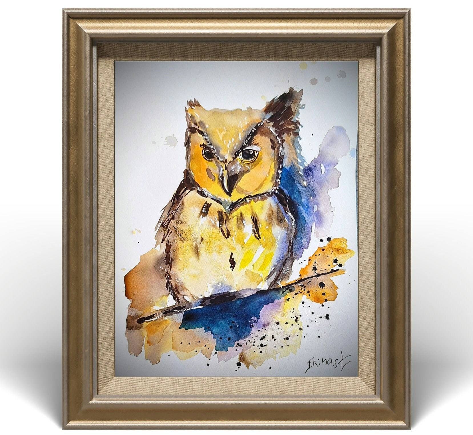 Original Watercolor Owl Painting: Colorful Bird Art, 11x14 inches