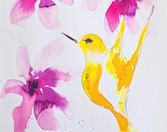 hummingbird Watercolor paintings on cotton paper size 7/9.8 Single source painting