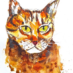 Cat art Colorful Watercolor Painting on Cotton Paper - Single Painting
