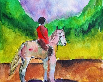 Horseman watercolor painting single source painting size 6.9×8.3 inches