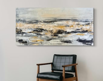 Gold & Silver Abstract Painting: Textured Canvas Art on Wood